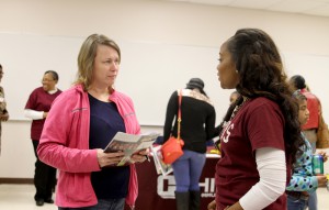 Tina Sellers of Vicksburg was among those attending the Jan. 24 nursing showcase at the Vicksburg-Warren Campus. With her is Hinds Community College nursing pathfinder Amie Ray.