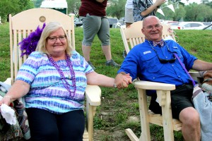 Janet Wasson and Thomas Wasson were named 3E award recipients for Hinds Community College in a surprise announcement at the April 29 Employee Appreciation Event. They were given matching rocking chairs made by the carpentry department in the Raymond Campus Career-Technical Education program.