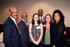 Rep. Credell Calhoun of Jackson, Sen. Hillman Frazier, Hinds Community College student Abigail Baker of Clinton, Hinds Community College Director for Marketing and Community Relations Renee Cotton, Rep. Deborah Butler Dixon of Raymond; back, Rep. Greg Holloway of Hazelhurst.