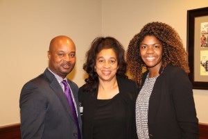 Dr. Mitchell Shears, left, Title III coordinator on the Utica Campus; Rep. Deborah Butler Dixon of Raymond and Utica Campus sophomore Sabrevian Davis.