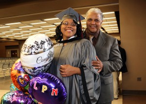 Sabrina Foucher of Ridgeland celebrates receiving her Practical Nursing degree from Hinds Community College on Dec. 16 with her dad Wallace Foucher.