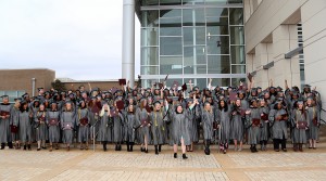 Hinds Community college nursing and allied health graduates gather in front of the Muse Center at the Rankin Campus after their Dec. 16 ceremony.