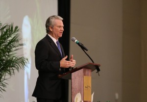 Duane O'Neill, president of the Greater Jackson Chamber Partnership, speaks about the ACT Work Ready Community effort during the organization's annual meeting Jan. 18 at the Jackson Convention Complex. (Hinds Community College/April Garon)