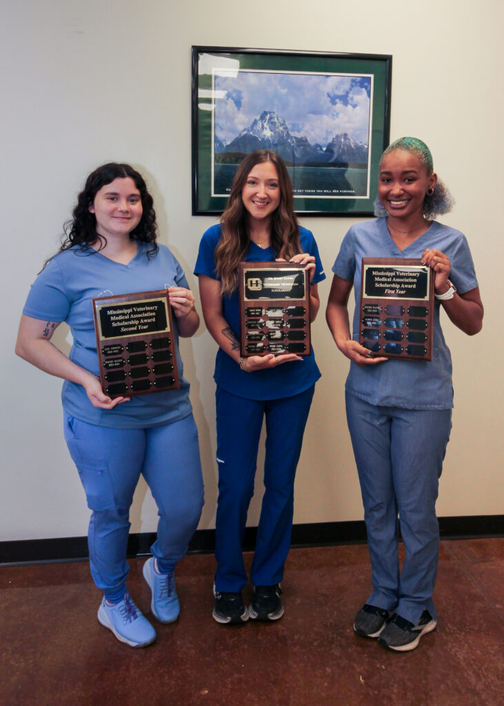 Group photo of Veterinary Technology program award winners, Madison Bullock, Bailee Givens, and Jasmine Lyons.